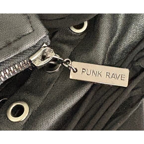 Punk Rave Steampunk Goth Tassel Shred Slasher Vegan Leather Mini Skirt Black M - Picture 8 of 12